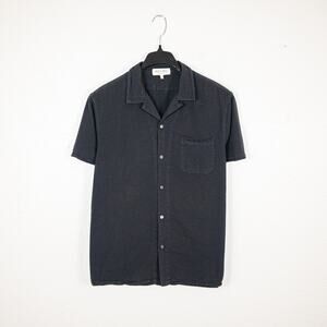 Alex Mill Men's Seersucker Camp Shirt in Washed Black Cotton size Large